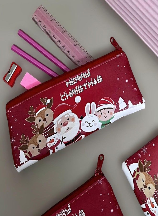 Le Delite Pack of 6 Pcs Merry Xmas Soft Pencil Storage Case Pouch with Stationery | Santa Claus Kids School Organizer Students Stationery Pouch for Girls | Best Return Gift Kids Xmas Party (6 Pouch) - Image 5